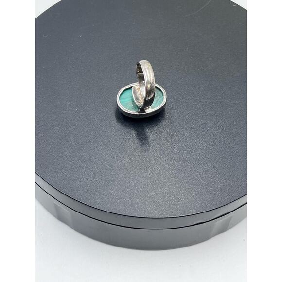 Signed Sterling silver Malachite Heart  Chakra Love Cabochon Bypass Ring 8-8.5 - Picture 11 of 11